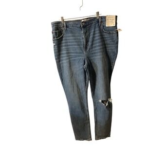 Abercrombie & Fitch The 90s Slim‎ Straight Ultra High Rise Blue Distressed Jeans